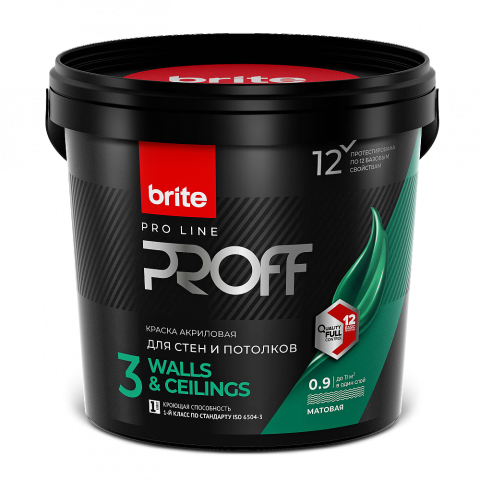 Краска BRITE PROFESSIONAL для стен и потолков матовая 0.9 л
