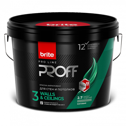 Краска BRITE PROFESSIONAL для стен и потолков матовая 2.7 л