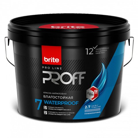 Краска BRITE PROFESSIONAL интерьерная влагостойкая белая глубокоматовая  2.7 л