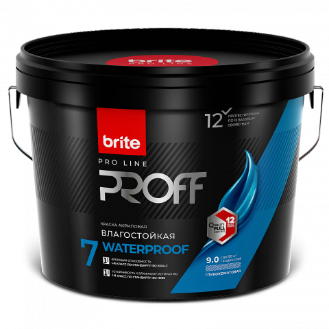 Краска BRITE PROFESSIONAL интерьерная влагостойкая белая глубокоматовая  9 л